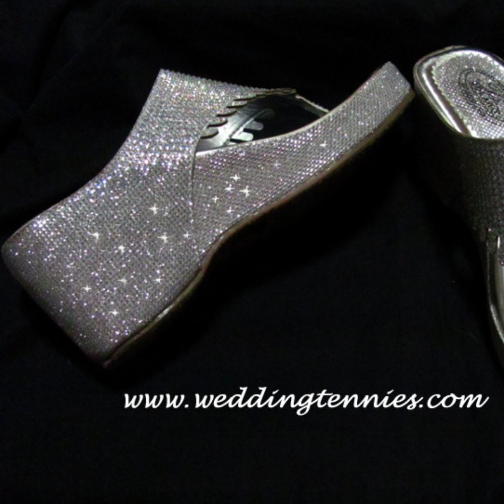 Bolero Sparkly Rhinestone & Glitter Silver Wedge